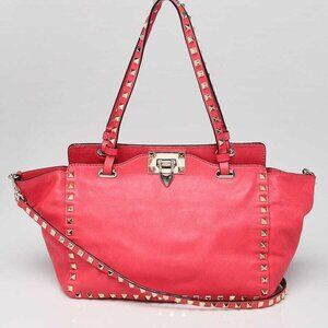 Valentino Pink Leather Rockstud Trapeze Small Tote Bag